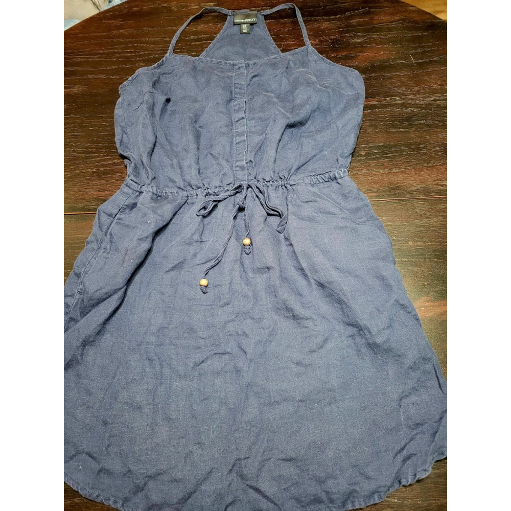 Cynthia Rowley Women’s Sz 12 Blue 100% Linen Halter Mini Shift Dress Pockets